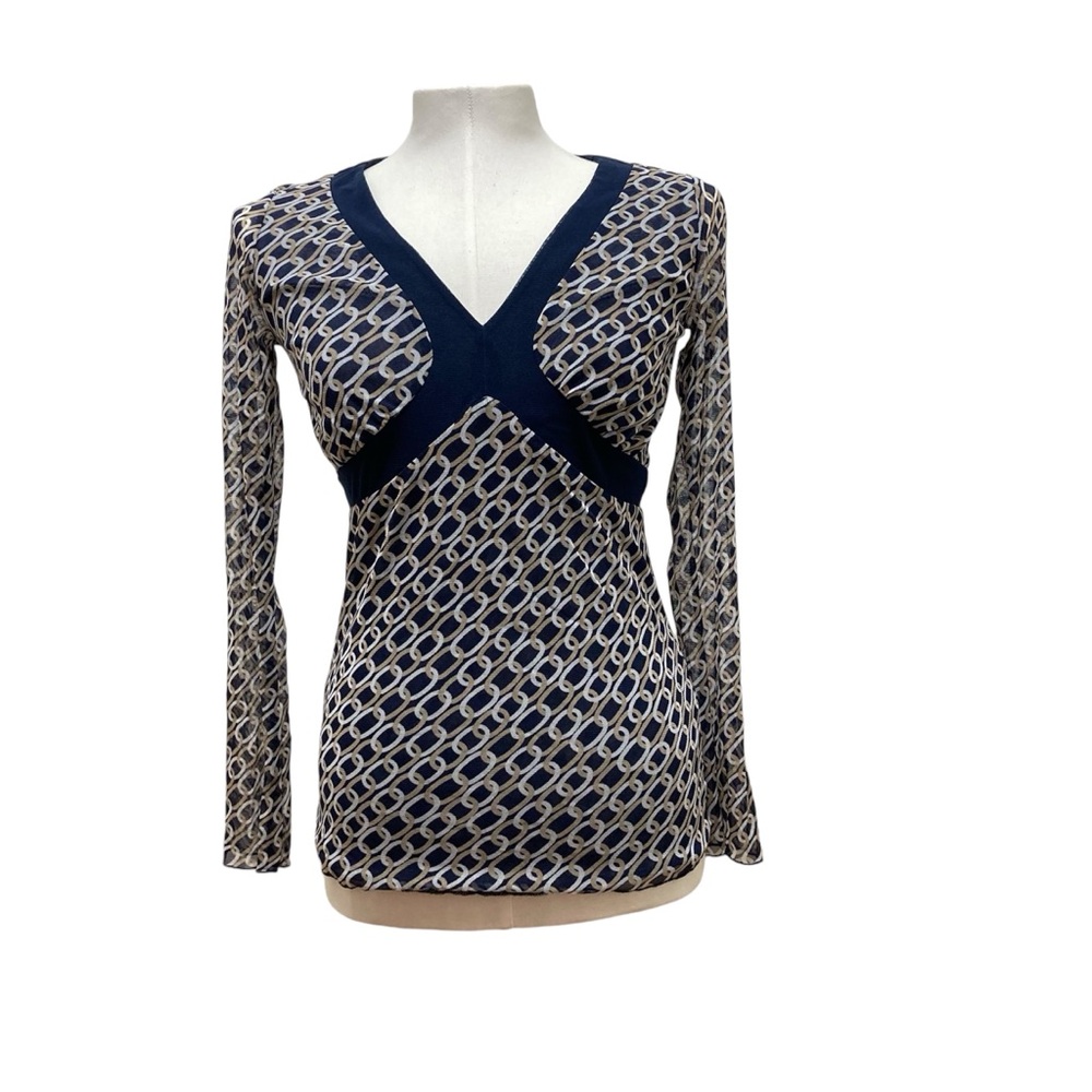 New York & Company Chain Print V-Neck Blouse Women’s XS Long Sleeve